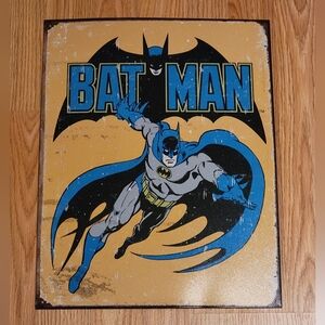 Metal Batman Sign USED          16 inches tall x 12.5 inches wide